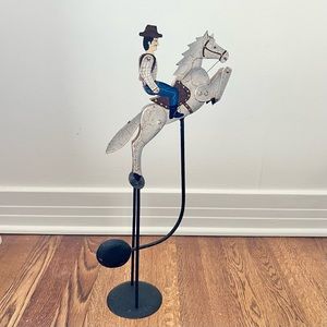 Hand Forged and Painted Wrought Iron Folk Art Wild West Cowboy Sculpture